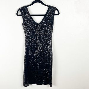 CHRISTINA WU Black Sequin V-Neck Sleeveless Back Zipper Cocktail Party Dress 2